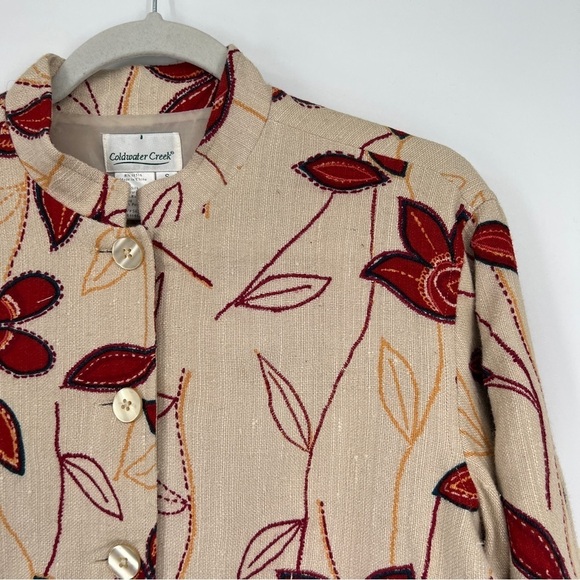 Coldwater Creek Jackets & Blazers - Coldwater Creek Floral Embroidered Collared Long Sleeves Buttondown Jacket